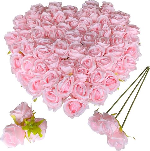 Fake Flower Heads for Craft,2.5'' Gold Rose Heads Artificial Flowers,54 Pcs Silk Rose Heads Bulk,Satin Rose Heads with Stems for DIY Flower Well,Crafts Bouquest(54, Gold) in Saudi Arabia