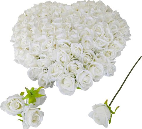 Fake Flower Heads for Craft,2.5'' Gold Rose Heads Artificial Flowers,54 Pcs Silk Rose Heads Bulk,Satin Rose Heads with Stems for DIY Flower Well,Crafts Bouquest(54, Gold) in Saudi Arabia