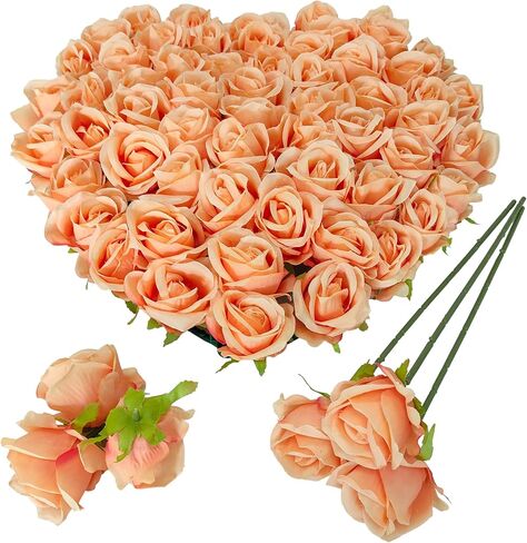 Fake Flower Heads for Craft,2.5'' Gold Rose Heads Artificial Flowers,54 Pcs Silk Rose Heads Bulk,Satin Rose Heads with Stems for DIY Flower Well,Crafts Bouquest(54, Gold) in Saudi Arabia