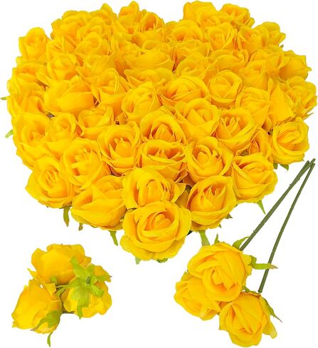 Fake Flower Heads for Craft,2.5'' Gold Rose Heads Artificial Flowers,54 Pcs Silk Rose Heads Bulk,Satin Rose Heads with Stems for DIY Flower Well,Crafts Bouquest(54, Gold) in Saudi Arabia