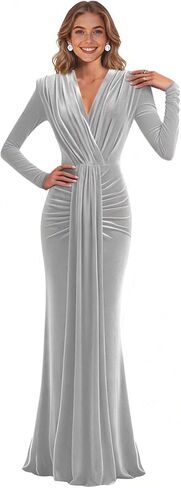 Long Sleeve Velvet Evening Dress with Tie Empire Waist Bridesmaid Dresses Mermaid V-Neck Prom Formal Gowns in Saudi Arabia