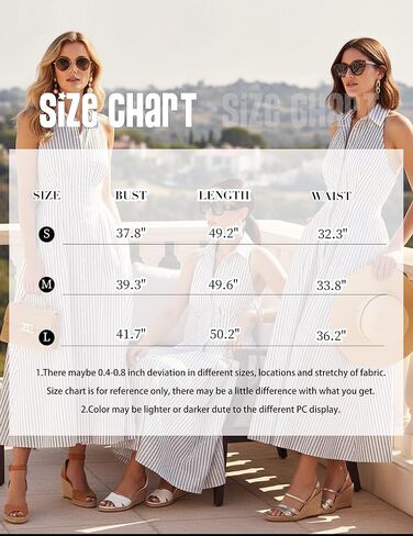 Lauweion Womens Button Down Striped Shirt Maxi Dress Slim Fitted Cinched Waist Summer Sleeveless Cotton Long Dresses in Saudi Arabia