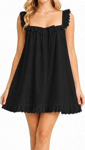 Womens Summer Babydoll Mini Dress Square Neck Backless Ruffle Loose Flowy Sundress for Daily Wear and Beach Vacation in Saudi Arabia