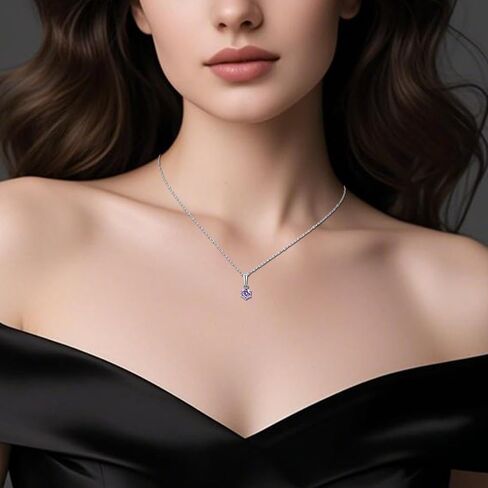Tiny Silver Birthstone Necklace for Women | 5MM Crystal Pendant Necklace, Dainty Round Gemstone Jewelry - Like Gifts for Birthdays, Sensitive Skin & Lavender Lovers in Saudi Arabia