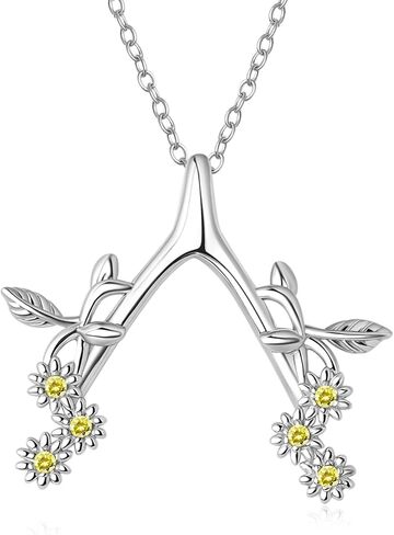 Sterling Silver Dainty Ring 18K White Gold Plated Necklace Holder Daisy Flower Pendant Leaf Engagement Wedding Ring Keeper Wishbone Pendant Necklace For Nurse Doctor Wife Women Gift Jewelry in Saudi Arabia