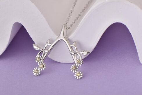Sterling Silver Dainty Ring 18K White Gold Plated Necklace Holder Daisy Flower Pendant Leaf Engagement Wedding Ring Keeper Wishbone Pendant Necklace For Nurse Doctor Wife Women Gift Jewelry in Saudi Arabia