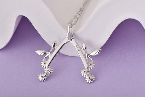 Sterling Silver Dainty Ring 18K White Gold Plated Necklace Holder Daisy Flower Pendant Leaf Engagement Wedding Ring Keeper Wishbone Pendant Necklace For Nurse Doctor Wife Women Gift Jewelry in Saudi Arabia