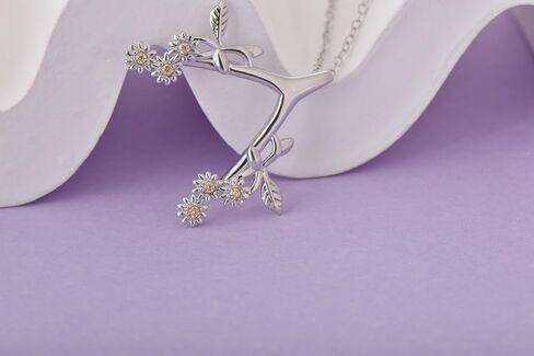 Sterling Silver Dainty Ring 18K White Gold Plated Necklace Holder Daisy Flower Pendant Leaf Engagement Wedding Ring Keeper Wishbone Pendant Necklace For Nurse Doctor Wife Women Gift Jewelry in Saudi Arabia