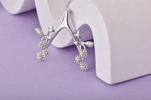 Sterling Silver Dainty Ring 18K White Gold Plated Necklace Holder Daisy Flower Pendant Leaf Engagement Wedding Ring Keeper Wishbone Pendant Necklace For Nurse Doctor Wife Women Gift Jewelry in Saudi Arabia