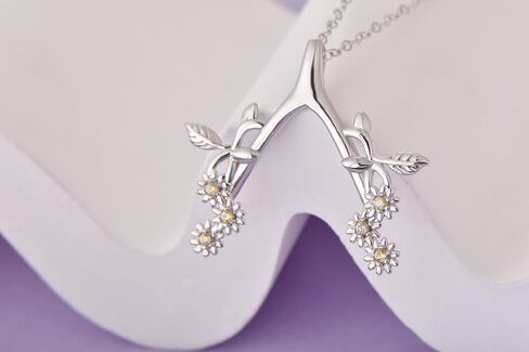 Sterling Silver Dainty Ring 18K White Gold Plated Necklace Holder Daisy Flower Pendant Leaf Engagement Wedding Ring Keeper Wishbone Pendant Necklace For Nurse Doctor Wife Women Gift Jewelry in Saudi Arabia