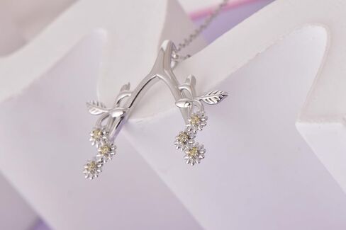 Sterling Silver Dainty Ring 18K White Gold Plated Necklace Holder Daisy Flower Pendant Leaf Engagement Wedding Ring Keeper Wishbone Pendant Necklace For Nurse Doctor Wife Women Gift Jewelry in Saudi Arabia
