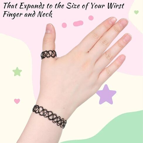 9 Pcs Tattoo Choker Necklace Bracelet Ring Set Tattoo Stretch Collection Gothic Choker Necklaces Y2K Fashion Vintage Elastic Neck Lace Stretchy Tattoos Effect Accessories for Women in Saudi Arabia