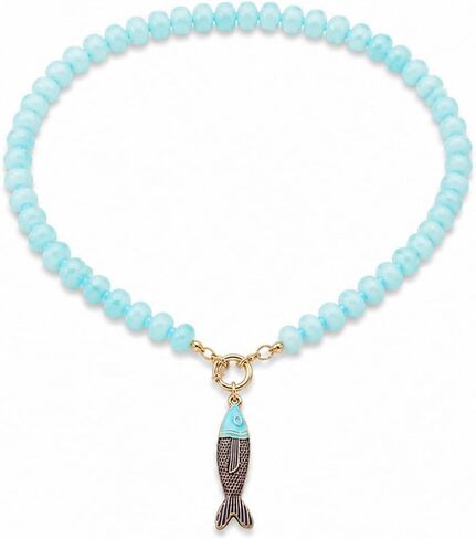 Fish Pendant Beaded Necklace For Women, Color Acrylic Resin Bead Boho Drip Oil Marine Animal Pendant Necklaces Summer Charm Trendy Gift Jewelry ﻿ ﻿ in Kuwait
