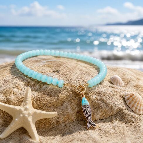 Fish Pendant Beaded Necklace For Women, Color Acrylic Resin Bead Boho Drip Oil Marine Animal Pendant Necklaces Summer Charm Trendy Gift Jewelry ﻿ ﻿ in Kuwait