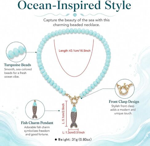 Fish Pendant Beaded Necklace For Women, Color Acrylic Resin Bead Boho Drip Oil Marine Animal Pendant Necklaces Summer Charm Trendy Gift Jewelry ﻿ ﻿ in Kuwait