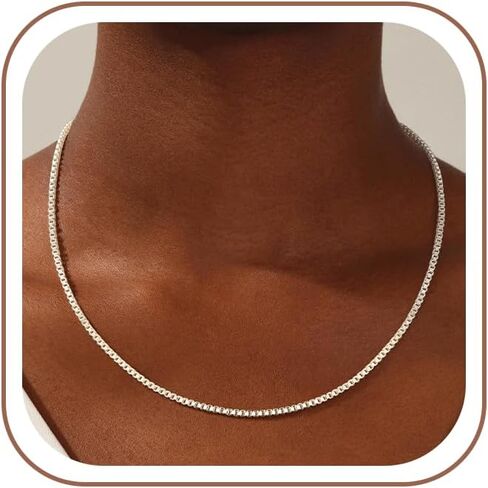 925 Sterling Silver Box Chain Necklace for Women - 1mm/1.5mm/2mm Italian Chains Jewelry Gifts for Women Mom Girlfriend 16 18 20 22 Inch in Saudi Arabia
