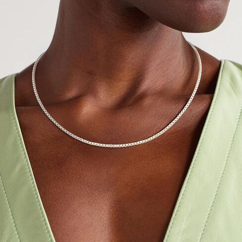 925 Sterling Silver Box Chain Necklace for Women - 1mm/1.5mm/2mm Italian Chains Jewelry Gifts for Women Mom Girlfriend 16 18 20 22 Inch in Saudi Arabia