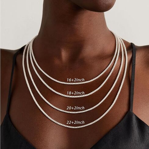 925 Sterling Silver Box Chain Necklace for Women - 1mm/1.5mm/2mm Italian Chains Jewelry Gifts for Women Mom Girlfriend 16 18 20 22 Inch in Saudi Arabia