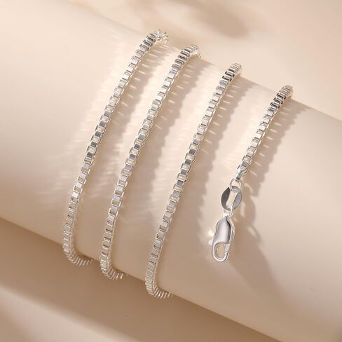 925 Sterling Silver Box Chain Necklace for Women - 1mm/1.5mm/2mm Italian Chains Jewelry Gifts for Women Mom Girlfriend 16 18 20 22 Inch in Saudi Arabia