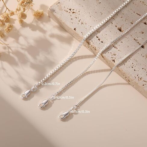 925 Sterling Silver Box Chain Necklace for Women - 1mm/1.5mm/2mm Italian Chains Jewelry Gifts for Women Mom Girlfriend 16 18 20 22 Inch in Saudi Arabia