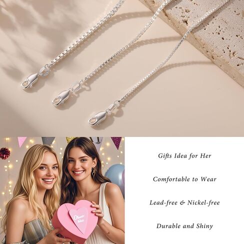 925 Sterling Silver Box Chain Necklace for Women - 1mm/1.5mm/2mm Italian Chains Jewelry Gifts for Women Mom Girlfriend 16 18 20 22 Inch in Saudi Arabia