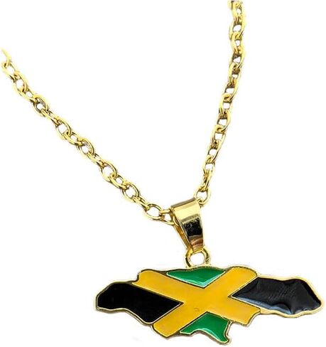 Jamaica Map And Flag Pendant Necklace Jamaican Maps Necklace (Gold) in Saudi Arabia