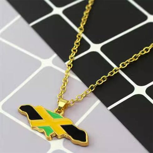 Jamaica Map And Flag Pendant Necklace Jamaican Maps Necklace (Gold) in Saudi Arabia