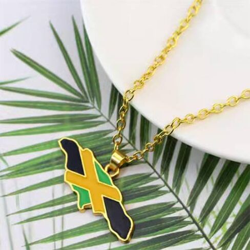Jamaica Map And Flag Pendant Necklace Jamaican Maps Necklace (Gold) in Saudi Arabia
