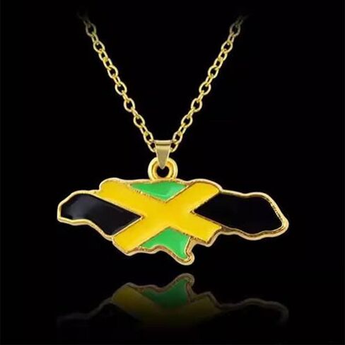 Jamaica Map And Flag Pendant Necklace Jamaican Maps Necklace (Gold) in Saudi Arabia