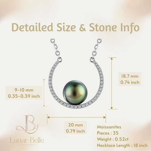 Lunar Belle 925 Silver Tahitian Black Pearl Pendant Necklace with Moissanite Halo, Gift for Wife Mother's Day Anniversary (Ocean Crescent) in Saudi Arabia