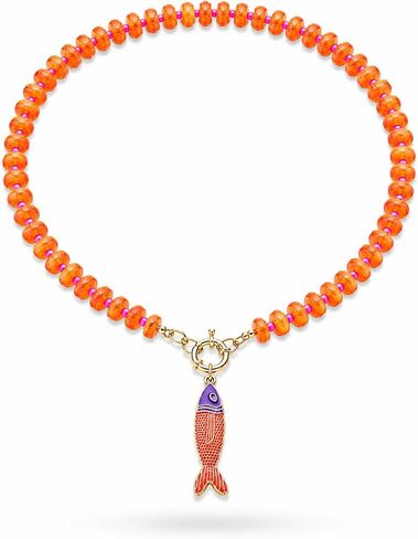 Fish Pendant Beaded Necklace For Women, Color Acrylic Resin Bead Boho Drip Oil Marine Animal Pendant Necklaces Summer Charm Trendy Gift Jewelry ﻿ ﻿ in Kuwait