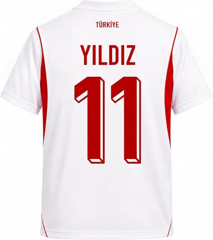 Turkey Red and White Soccer Jersey - Custom Name and Number 11 Yildiz Football Shirt for Men - Fan Version Short Sleeve in Kuwait
