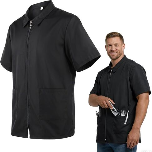 Noverlife Barber Jackets for Men, Hair Repellent Hairdresser Smock w/2 Pockets, Zipper Closure Barber Vest for Salon in Saudi Arabia