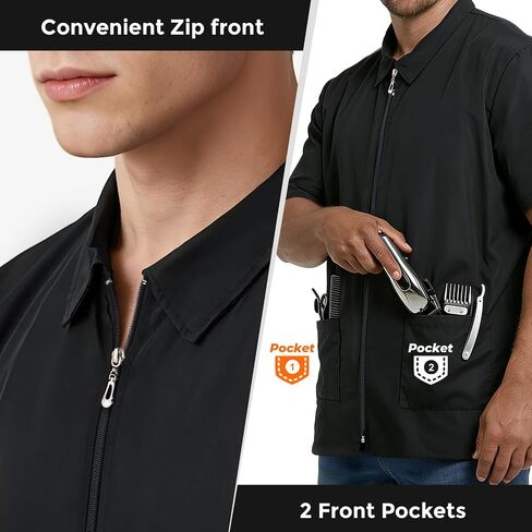 Noverlife Barber Jackets for Men, Hair Repellent Hairdresser Smock w/2 Pockets, Zipper Closure Barber Vest for Salon in Saudi Arabia