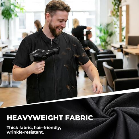 Noverlife Barber Jackets for Men, Hair Repellent Hairdresser Smock w/2 Pockets, Zipper Closure Barber Vest for Salon in Saudi Arabia