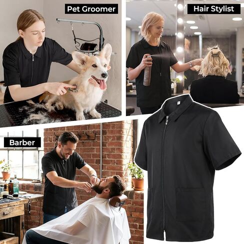 Noverlife Barber Jackets for Men, Hair Repellent Hairdresser Smock w/2 Pockets, Zipper Closure Barber Vest for Salon in Saudi Arabia