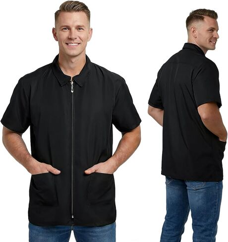 Noverlife Barber Jackets for Men, Hair Repellent Hairdresser Smock w/2 Pockets, Zipper Closure Barber Vest for Salon in Saudi Arabia