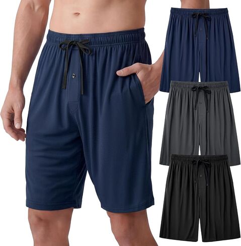 IGOLUMON Mens Pajama Shorts,Bamboo Rayon Men's Sleep Shorts,Breathable Lounge Shorts,Relaxed Fited Mens PJ Bottoms 3 Pack in Saudi Arabia