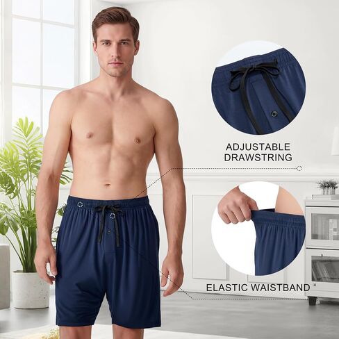 IGOLUMON Mens Pajama Shorts,Bamboo Rayon Men's Sleep Shorts,Breathable Lounge Shorts,Relaxed Fited Mens PJ Bottoms 3 Pack in Saudi Arabia