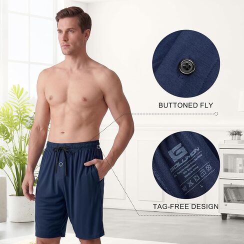 IGOLUMON Mens Pajama Shorts,Bamboo Rayon Men's Sleep Shorts,Breathable Lounge Shorts,Relaxed Fited Mens PJ Bottoms 3 Pack in Saudi Arabia