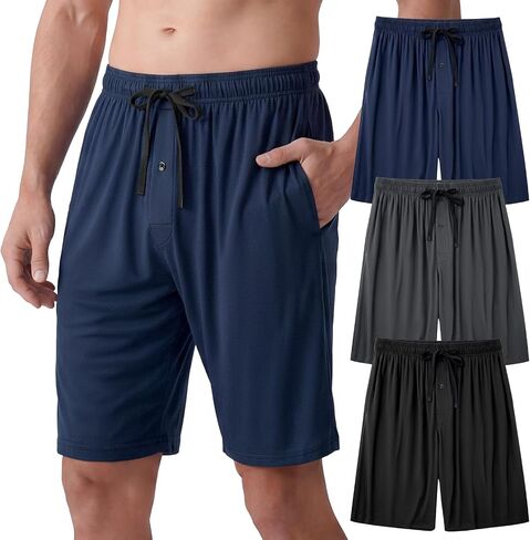 IGOLUMON Mens Pajama Shorts,Bamboo Rayon Men's Sleep Shorts,Breathable Lounge Shorts,Relaxed Fited Mens PJ Bottoms 3 Pack in Saudi Arabia