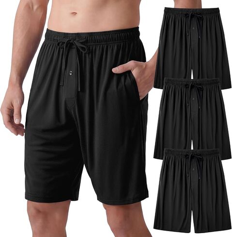 IGOLUMON Mens Pajama Shorts,Bamboo Rayon Men's Sleep Shorts,Breathable Lounge Shorts,Relaxed Fited Mens PJ Bottoms 3 Pack in Saudi Arabia