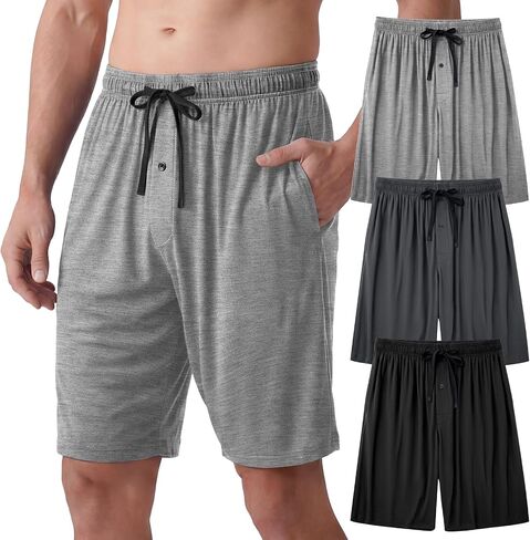 IGOLUMON Mens Pajama Shorts,Bamboo Rayon Men's Sleep Shorts,Breathable Lounge Shorts,Relaxed Fited Mens PJ Bottoms 3 Pack in Saudi Arabia