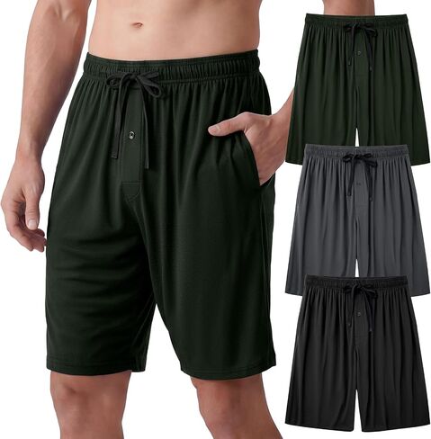 IGOLUMON Mens Pajama Shorts,Bamboo Rayon Men's Sleep Shorts,Breathable Lounge Shorts,Relaxed Fited Mens PJ Bottoms 3 Pack in Saudi Arabia