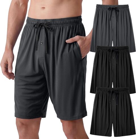 IGOLUMON Mens Pajama Shorts,Bamboo Rayon Men's Sleep Shorts,Breathable Lounge Shorts,Relaxed Fited Mens PJ Bottoms 3 Pack in Saudi Arabia