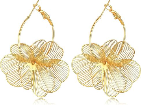 Smilebelle Gold Flower, Heart Earrings for Women, Hoop Dangle Earrings, Summer Vacation Jewelry Accessories for Wedding Party in Saudi Arabia