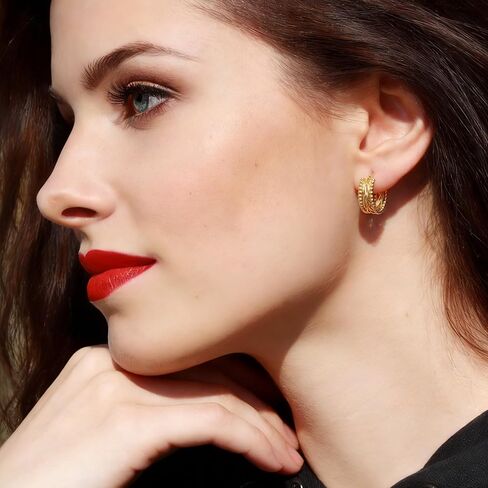 Gold Hoop Earrings for Women 14K Gold Hoop Earrings for Women 14K Gold Beads Hoops Earring for Womens Sculptural Twisted Design Womens Hoops Earring 23mm in Saudi Arabia
