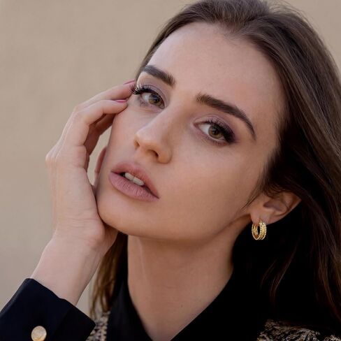 Gold Hoop Earrings for Women 14K Gold Hoop Earrings for Women 14K Gold Beads Hoops Earring for Womens Sculptural Twisted Design Womens Hoops Earring 23mm in Saudi Arabia