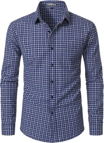 ZEROYAA Men's Plaid Long Sleeve Dress Shirt Formal Gingham Slim Fit Button Down Shirts with Lightweight in Kuwait