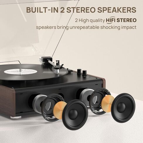 Vinyl Record Player Bluetooth Wireless Turntable with Built-in Speakers High Fidelity and 3 Speed Belt-Driven Vintage Phonograph Record Player with Magnetic Cartridge, RCA Out, Aux in, Headphone Jack in Kuwait